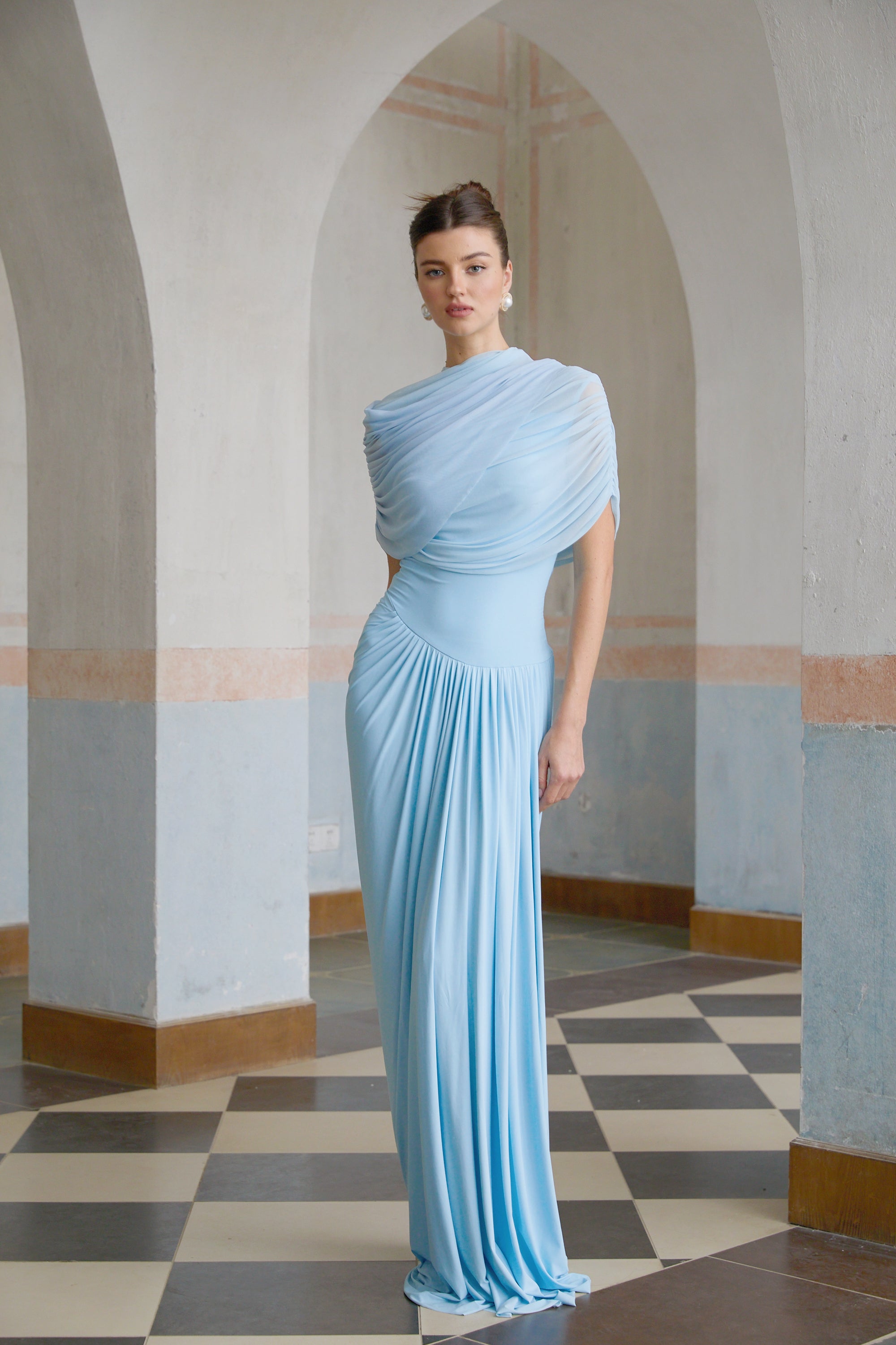 Vestido Longo Drapeado Assimétrico Modern Catherine