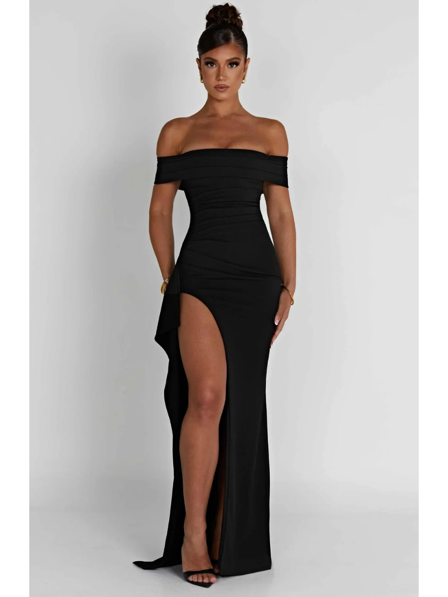 Vestido Longo Ombro a Ombro com Fenda Modern July