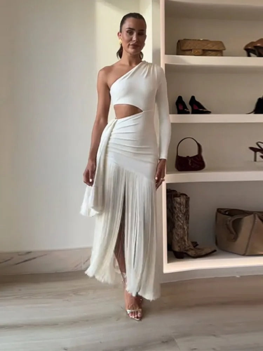 Vestido Ombro Só com Franjas Modern Élan