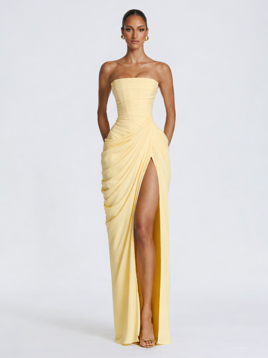 Vestido Longo sem Alças com Fenda Modern Cyra