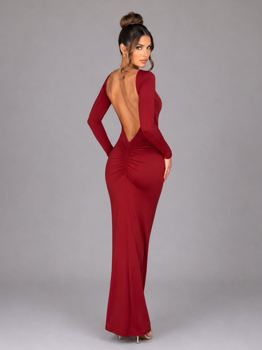 Vestido Manga Longa Costas Aberta Empina Bumbum Modern Natalie