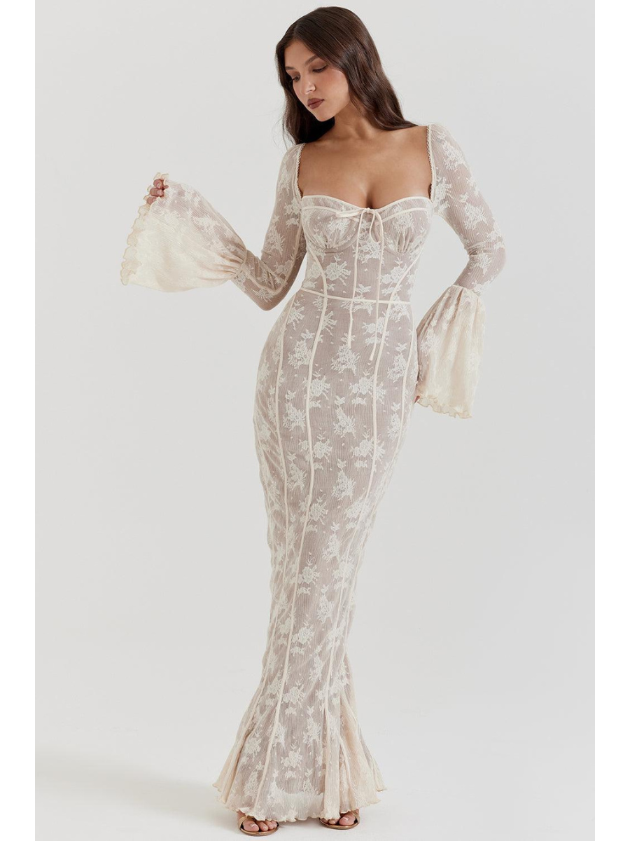 Vestido Longo de Tule Rendado Modern Elise - GOLDEN ERA