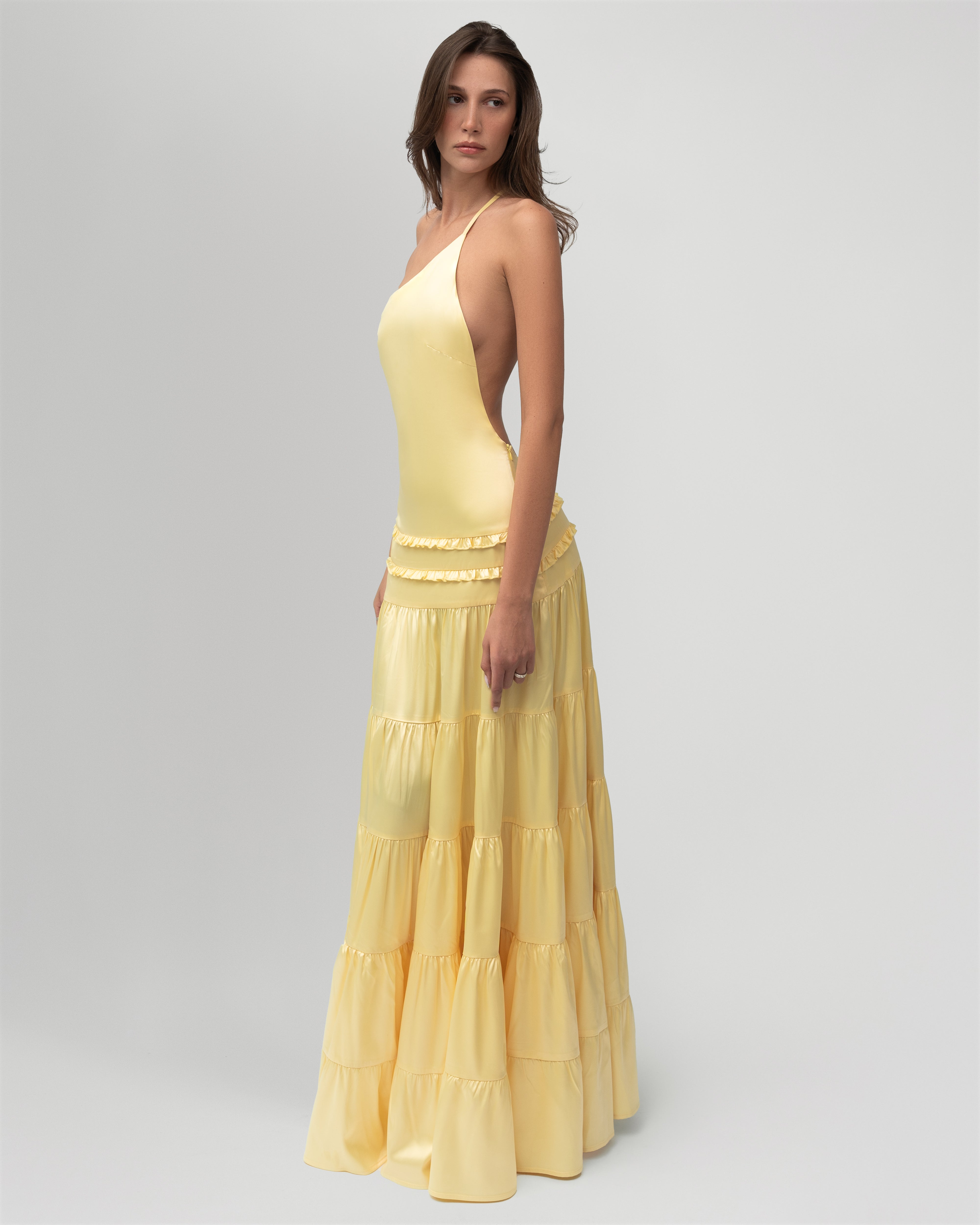 Vestido Longo Acetinado Costas Aberta Modern Athena