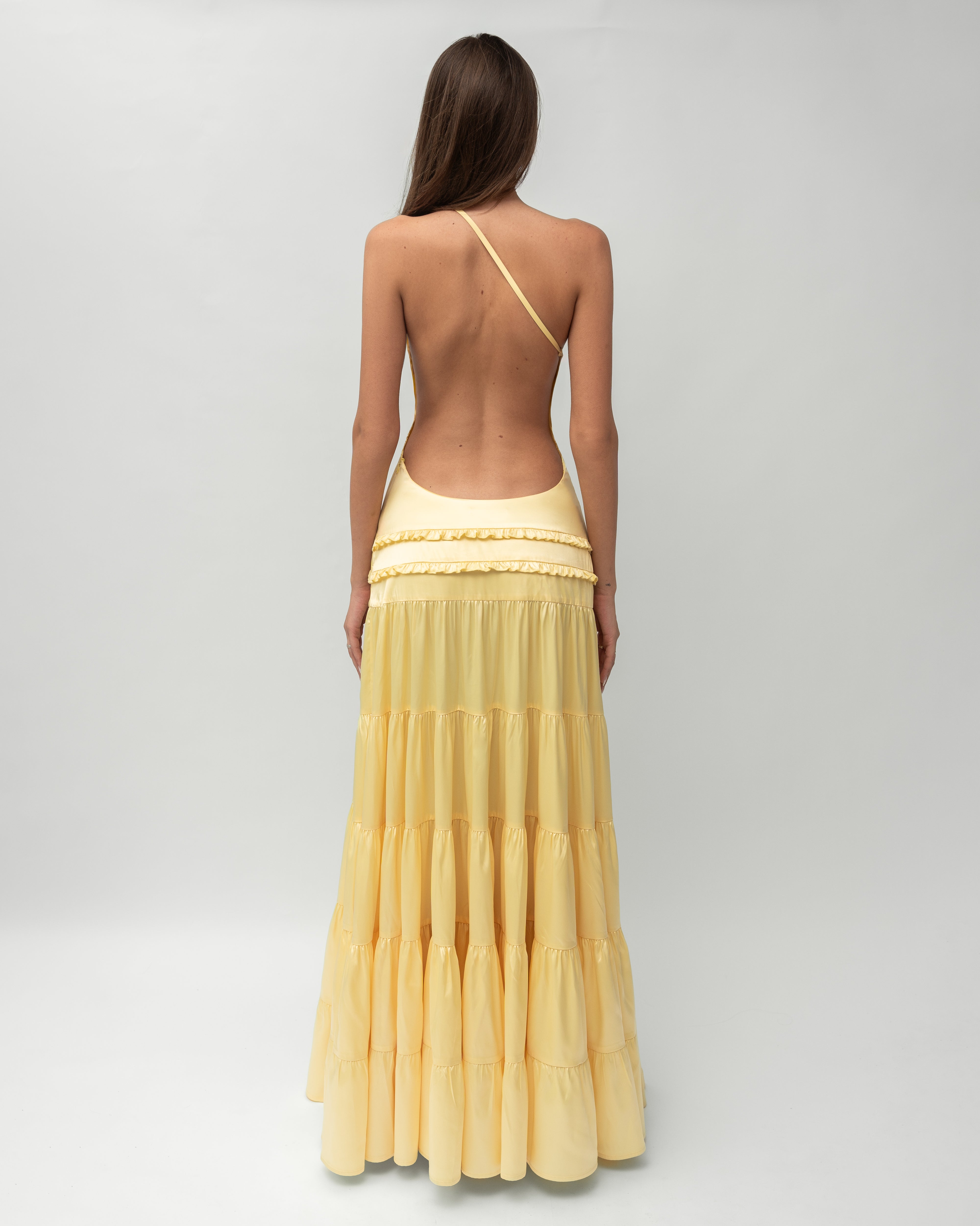 Vestido Longo Acetinado Costas Aberta Modern Athena