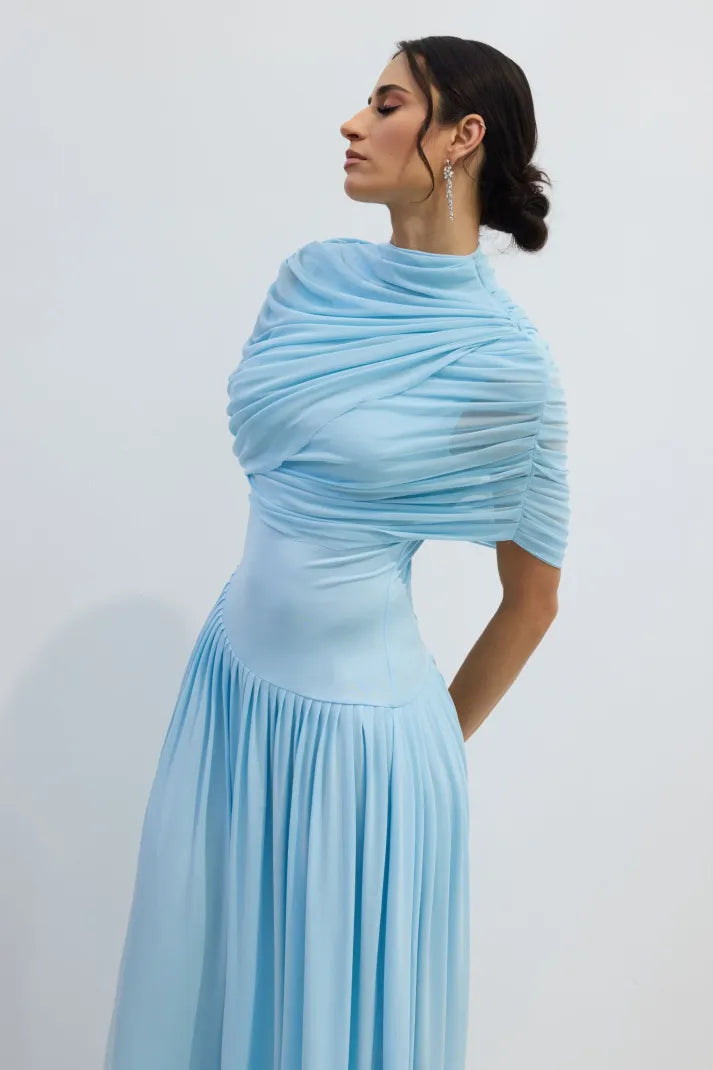 Vestido Longo Drapeado Assimétrico Modern Catherine