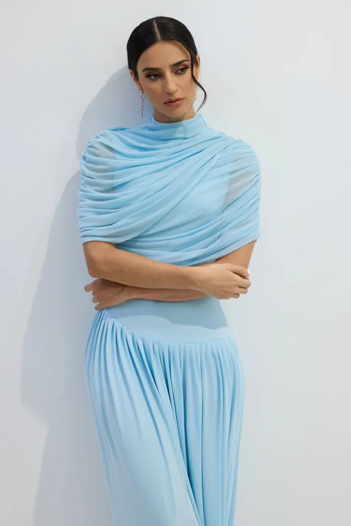Vestido Longo Drapeado Assimétrico Modern Catherine