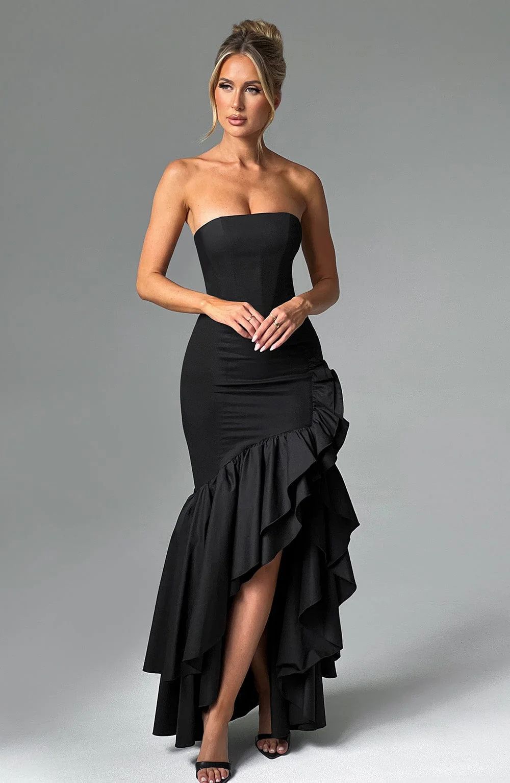 Vestido Longo com Fenda de Babados Modern Angelina