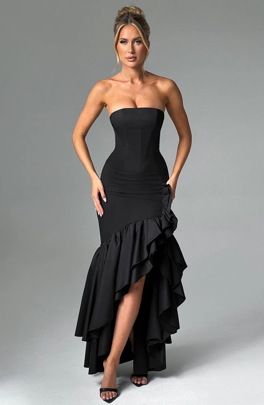 Vestido Longo com Fenda de Babados Modern Angelina