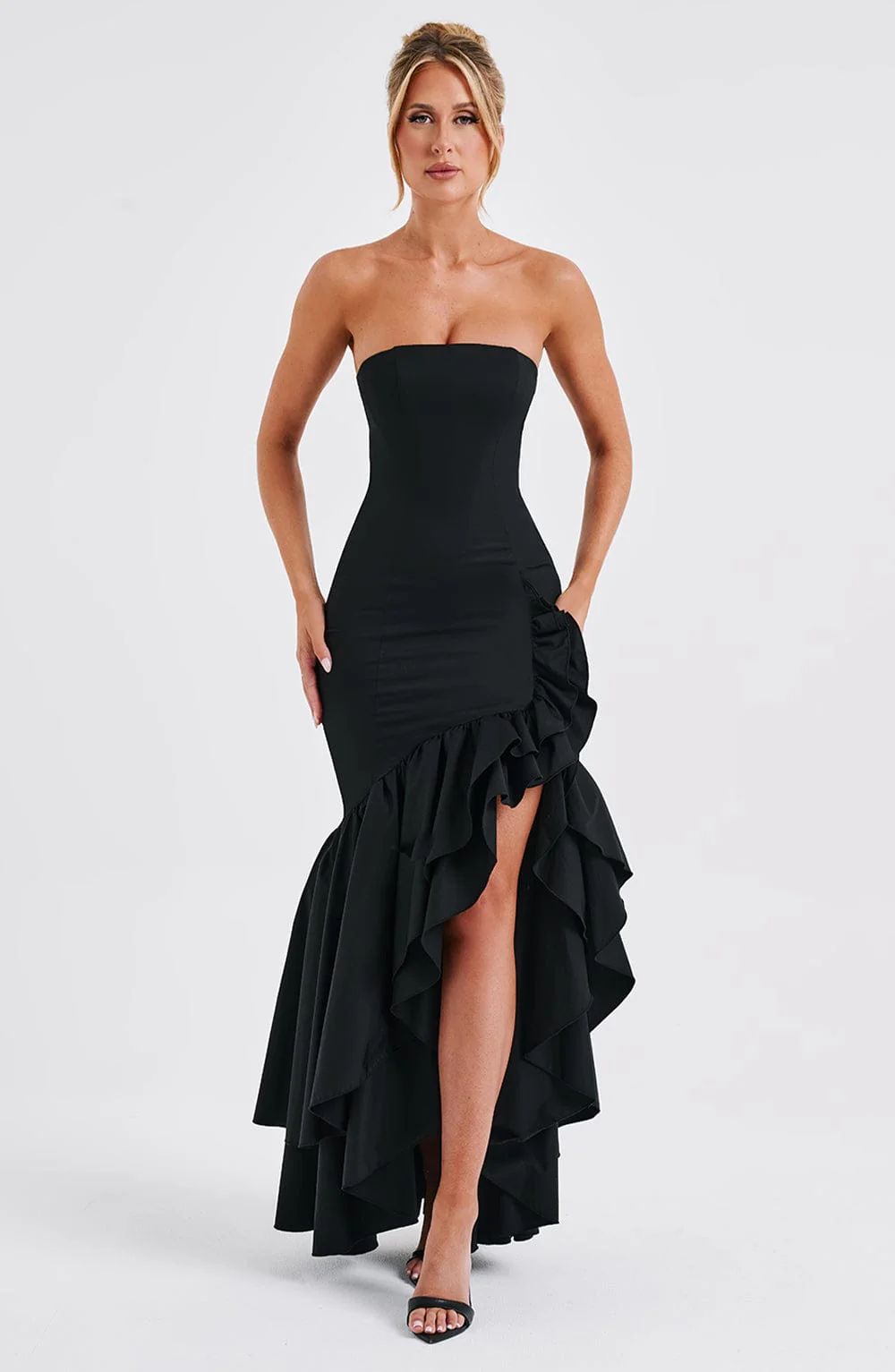 Vestido Longo com Fenda de Babados Modern Angelina