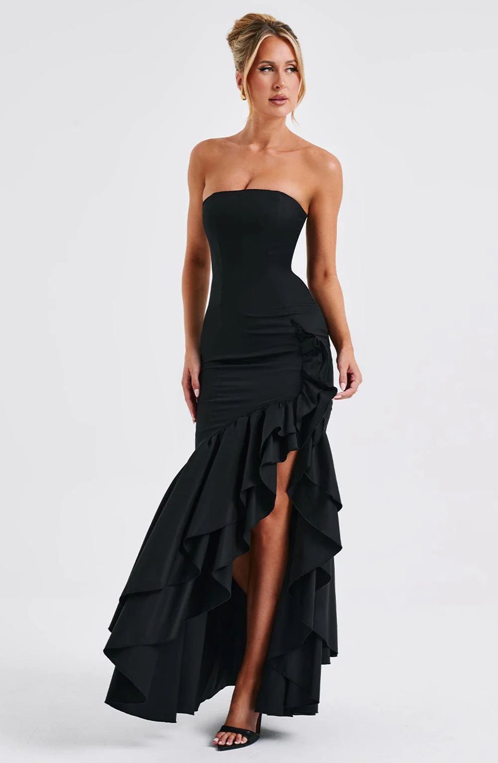 Vestido Longo com Fenda de Babados Modern Angelina