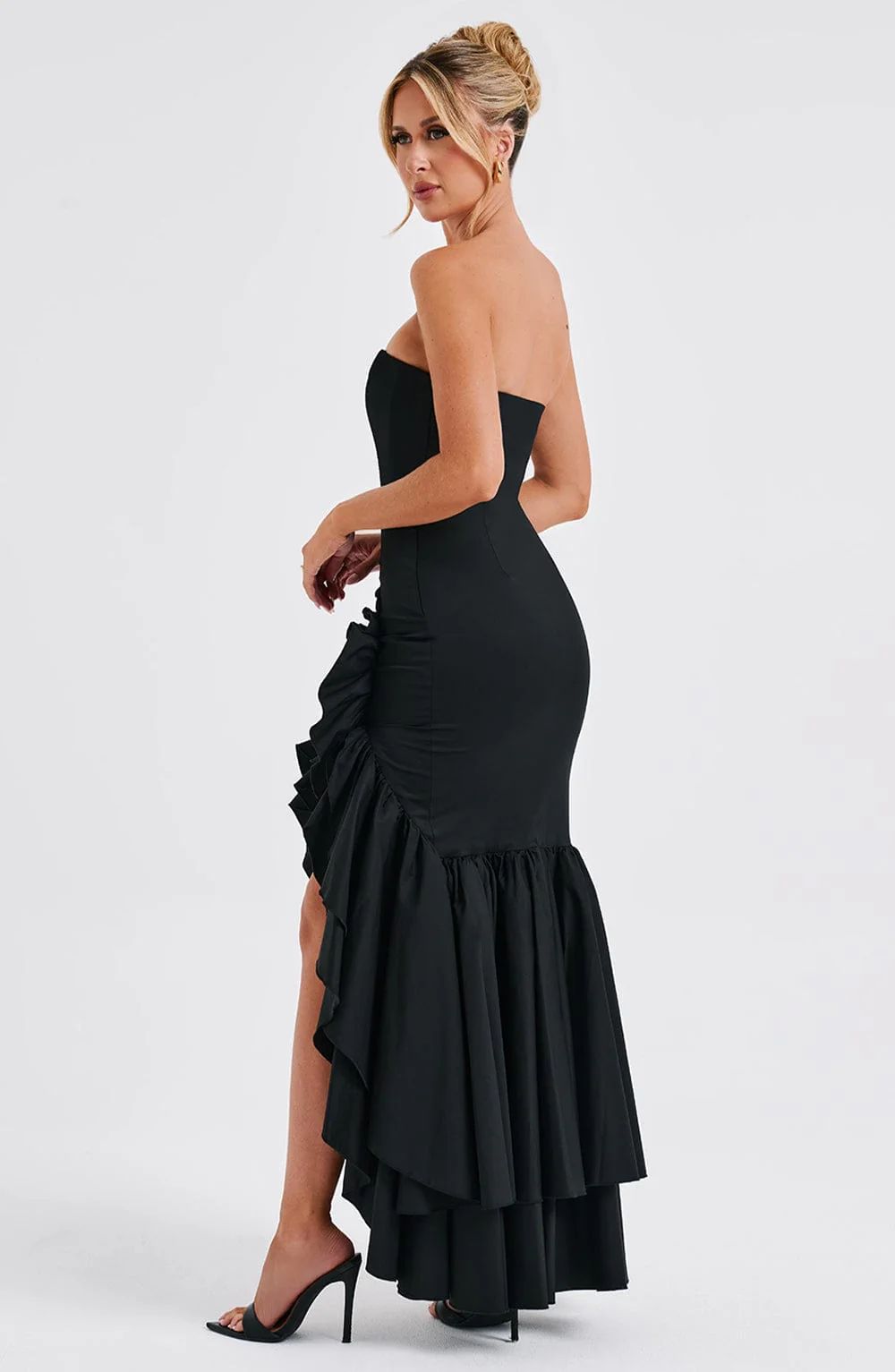 Vestido Longo com Fenda de Babados Modern Angelina
