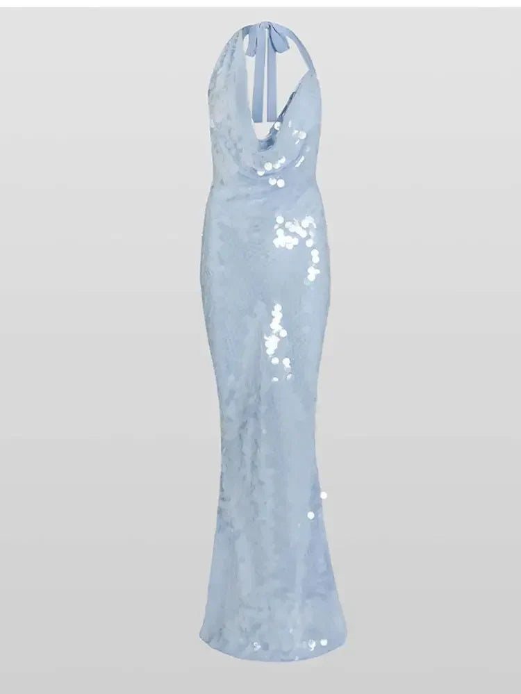 Vestido Longo Azul em Paetê Modern Nayeli