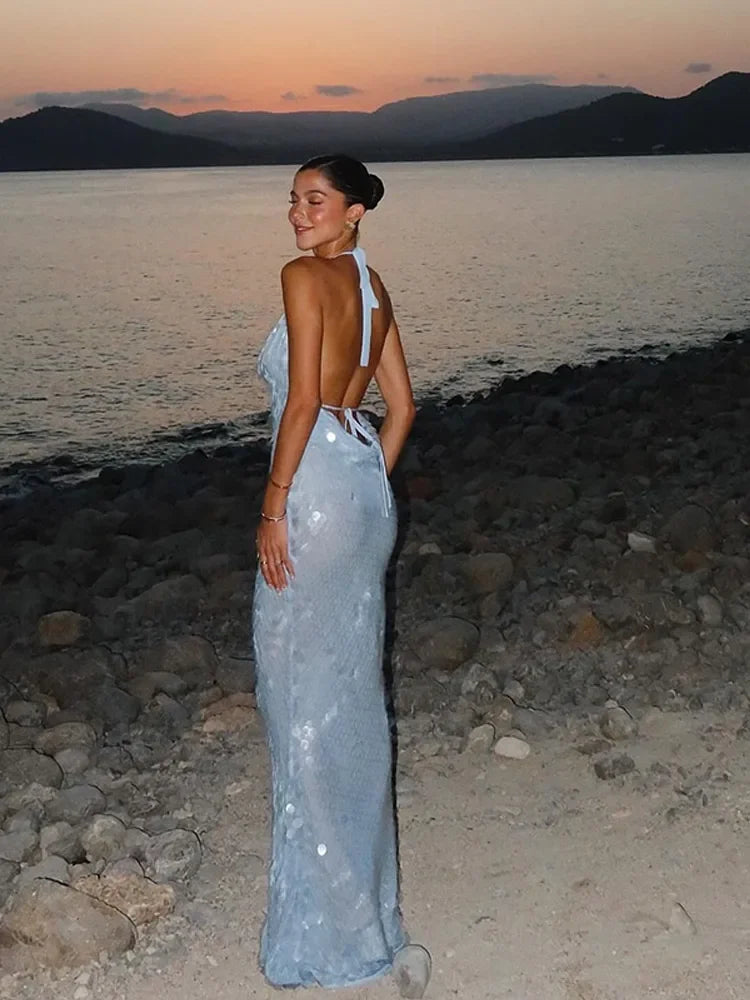 Vestido Longo Azul em Paetê Modern Nayeli