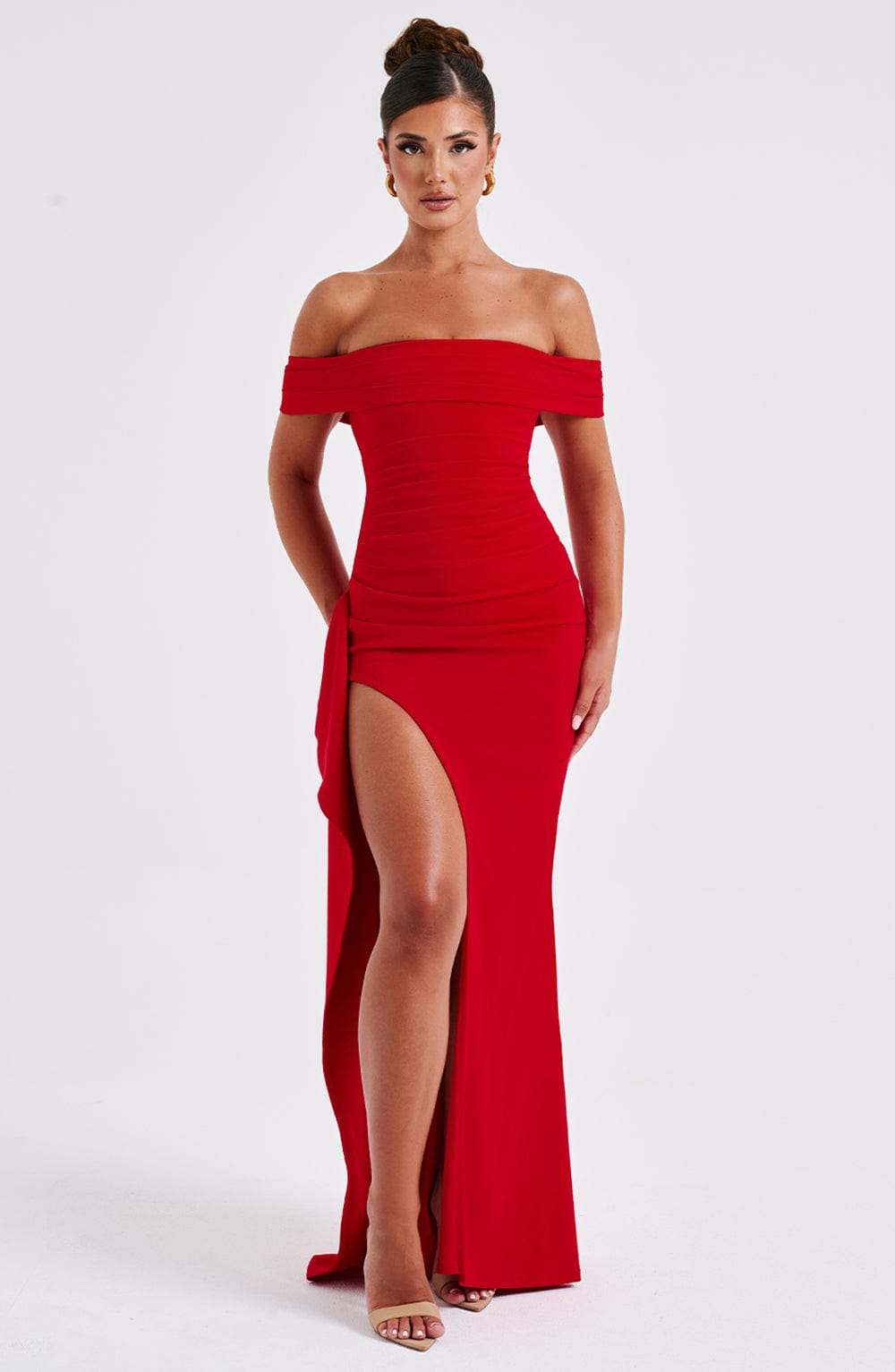 Vestido Longo Ombro a Ombro com Fenda Modern July