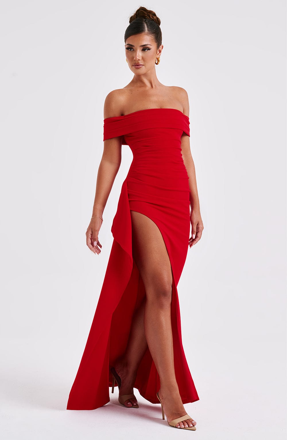 Vestido Longo Ombro a Ombro com Fenda Modern July