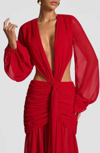Vestido Longo Manga Comprida em Tule Modern Kyra