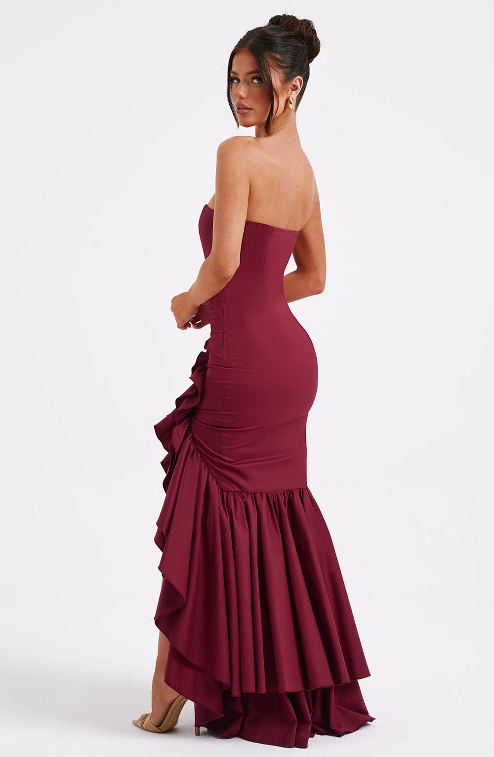 Vestido Longo com Fenda de Babados Modern Angelina