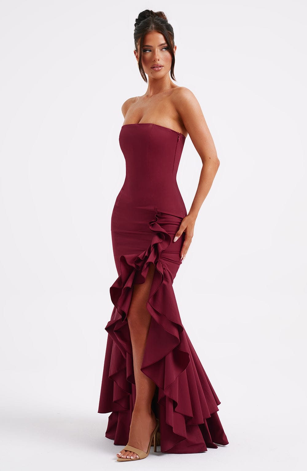 Vestido Longo com Fenda de Babados Modern Angelina