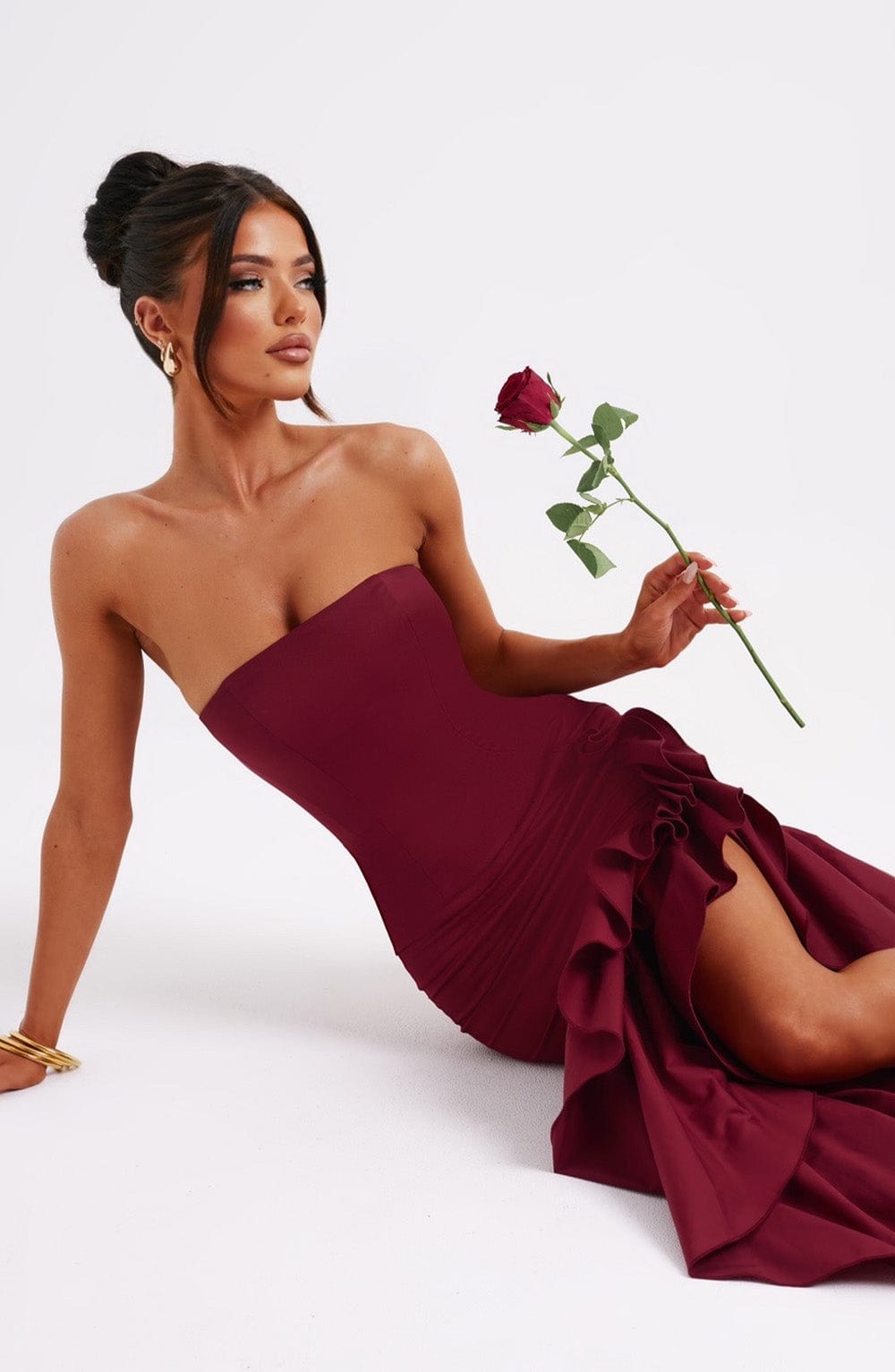 Vestido Longo com Fenda de Babados Modern Angelina