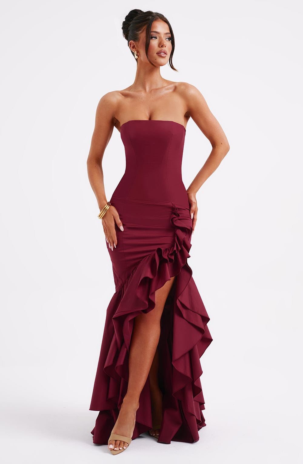 Vestido Longo com Fenda de Babados Modern Angelina