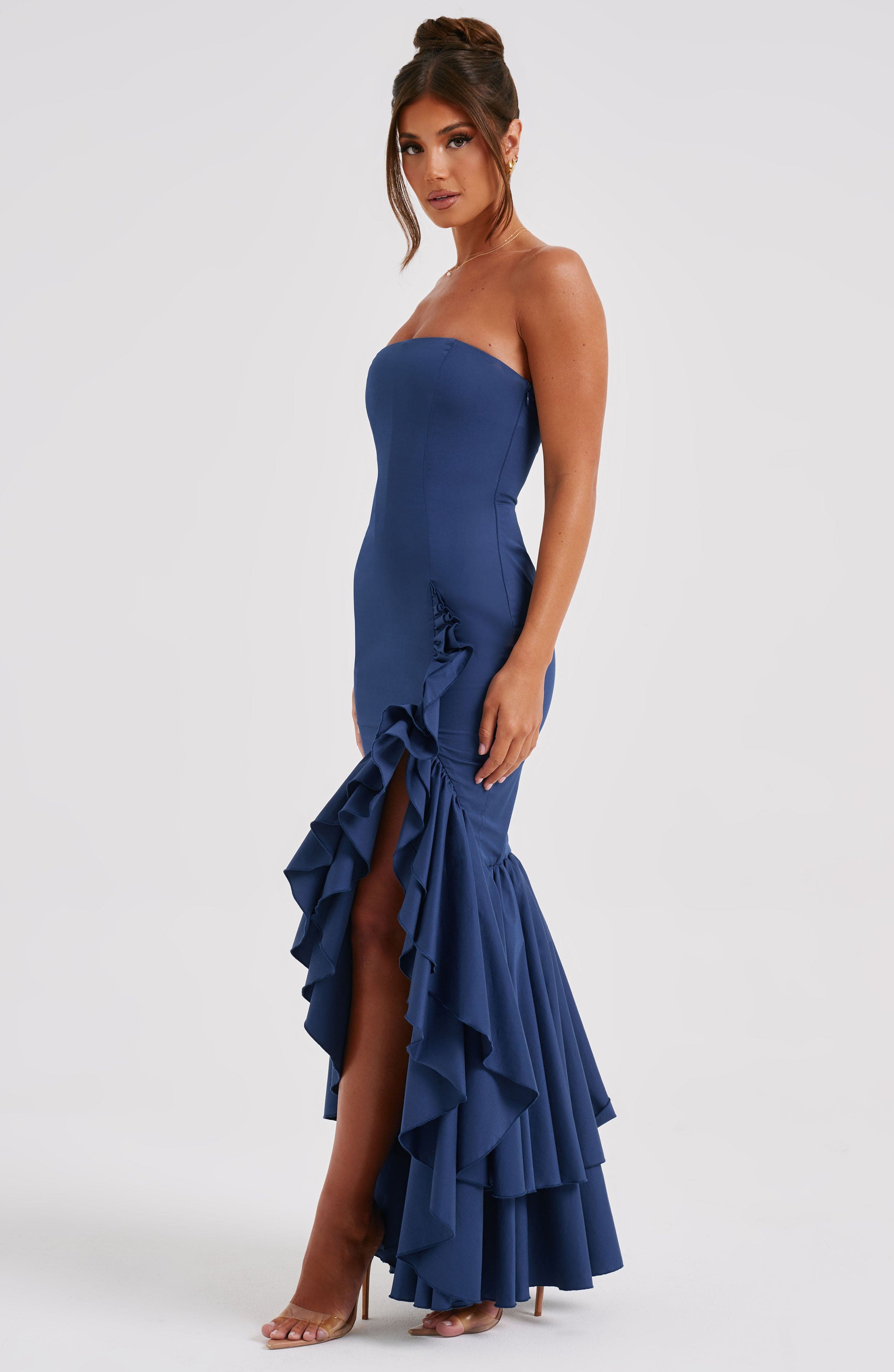 Vestido Longo com Fenda de Babados Modern Angelina