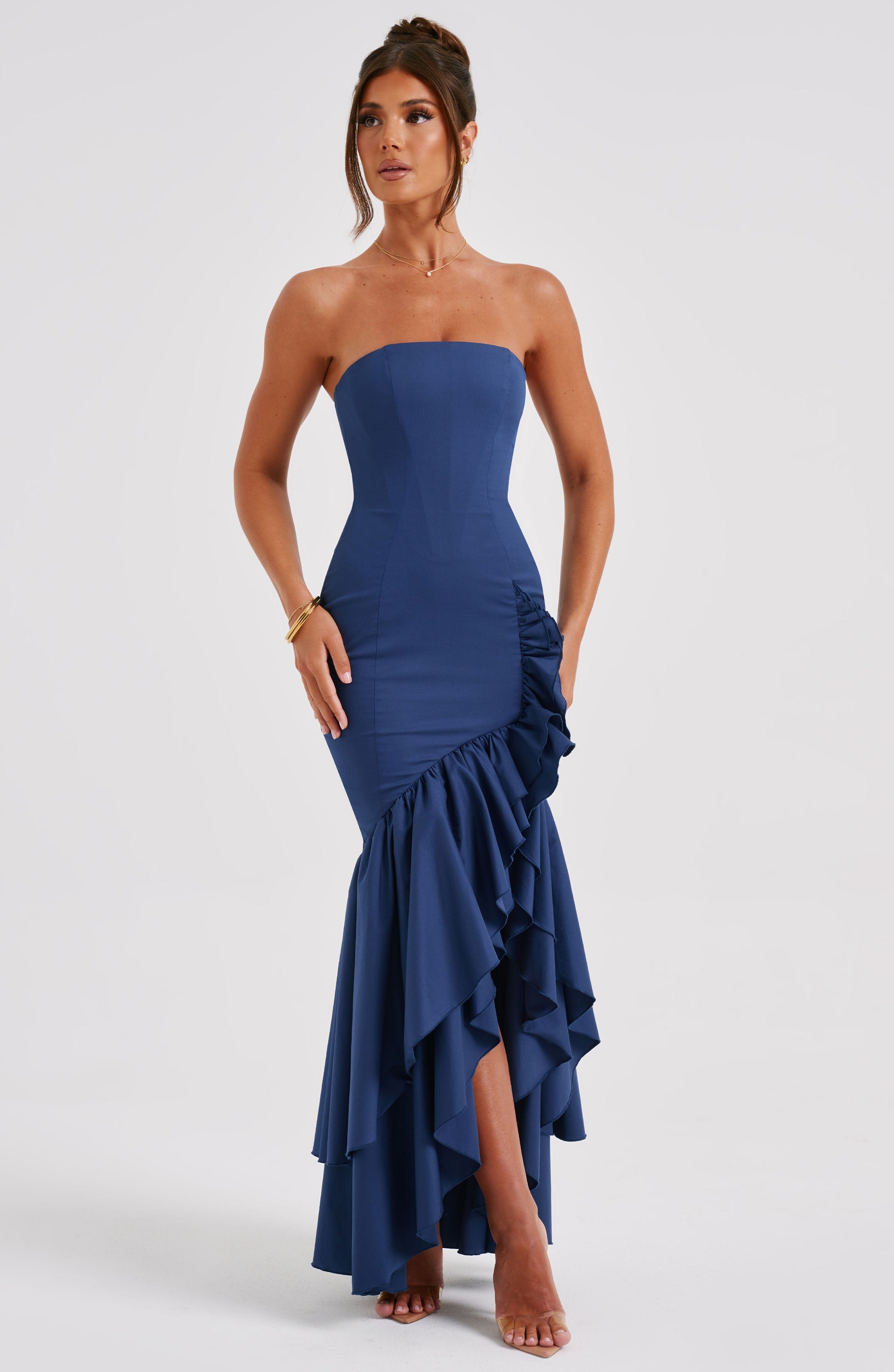 Vestido Longo com Fenda de Babados Modern Angelina