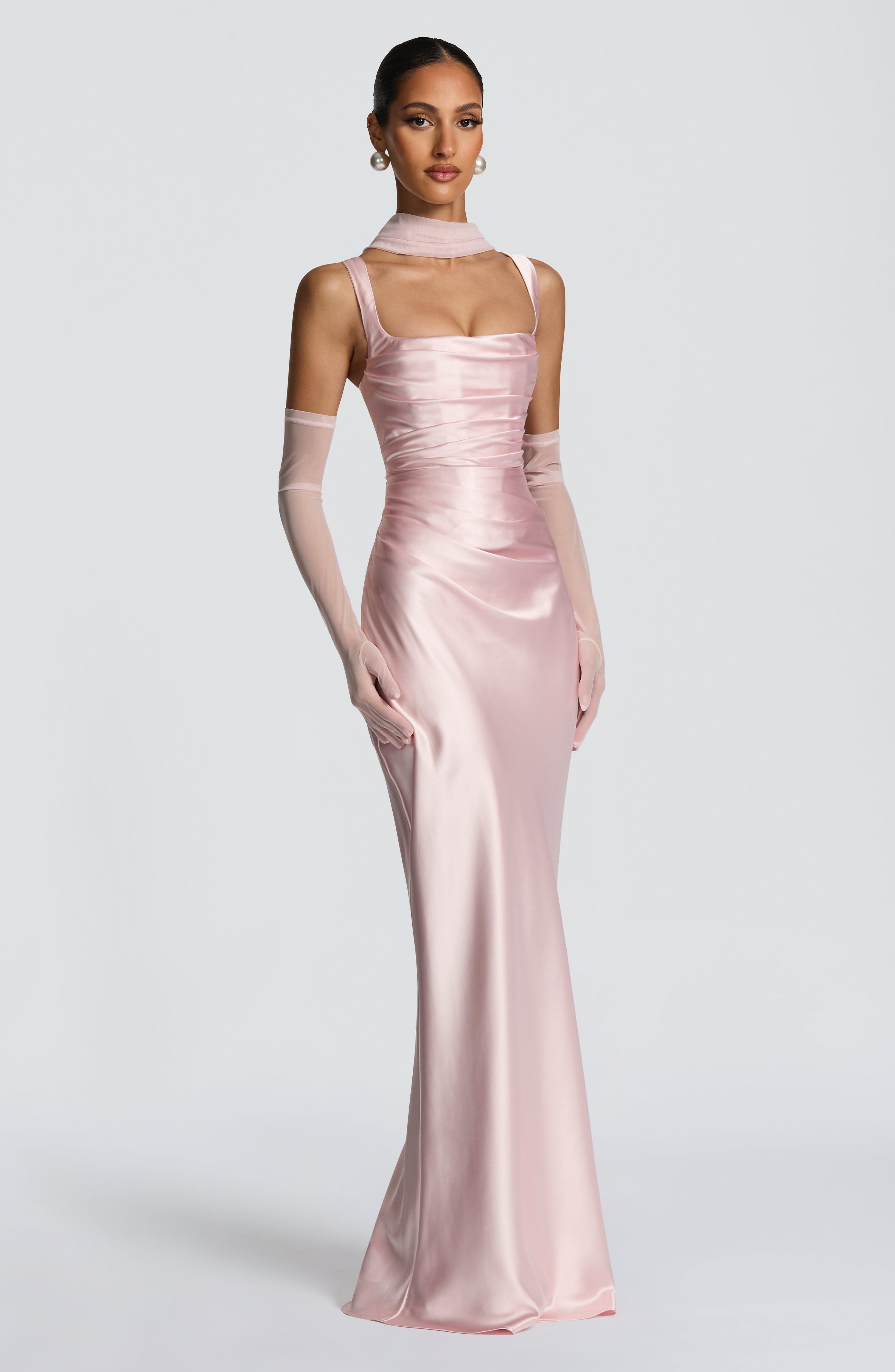 Vestido Longo de Cetim com Lenço Modern Viena