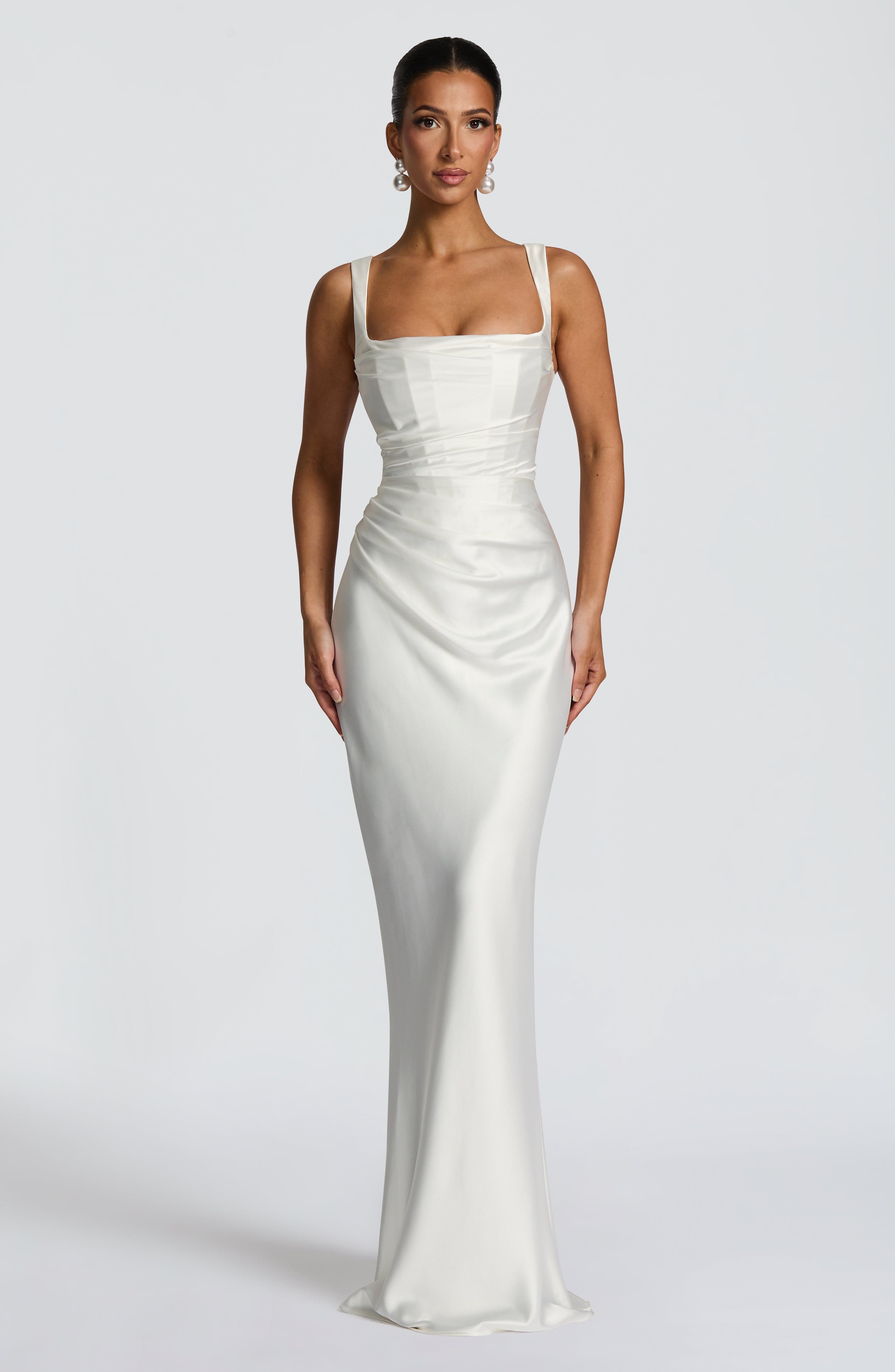Vestido Longo de Cetim com Lenço Modern Viena