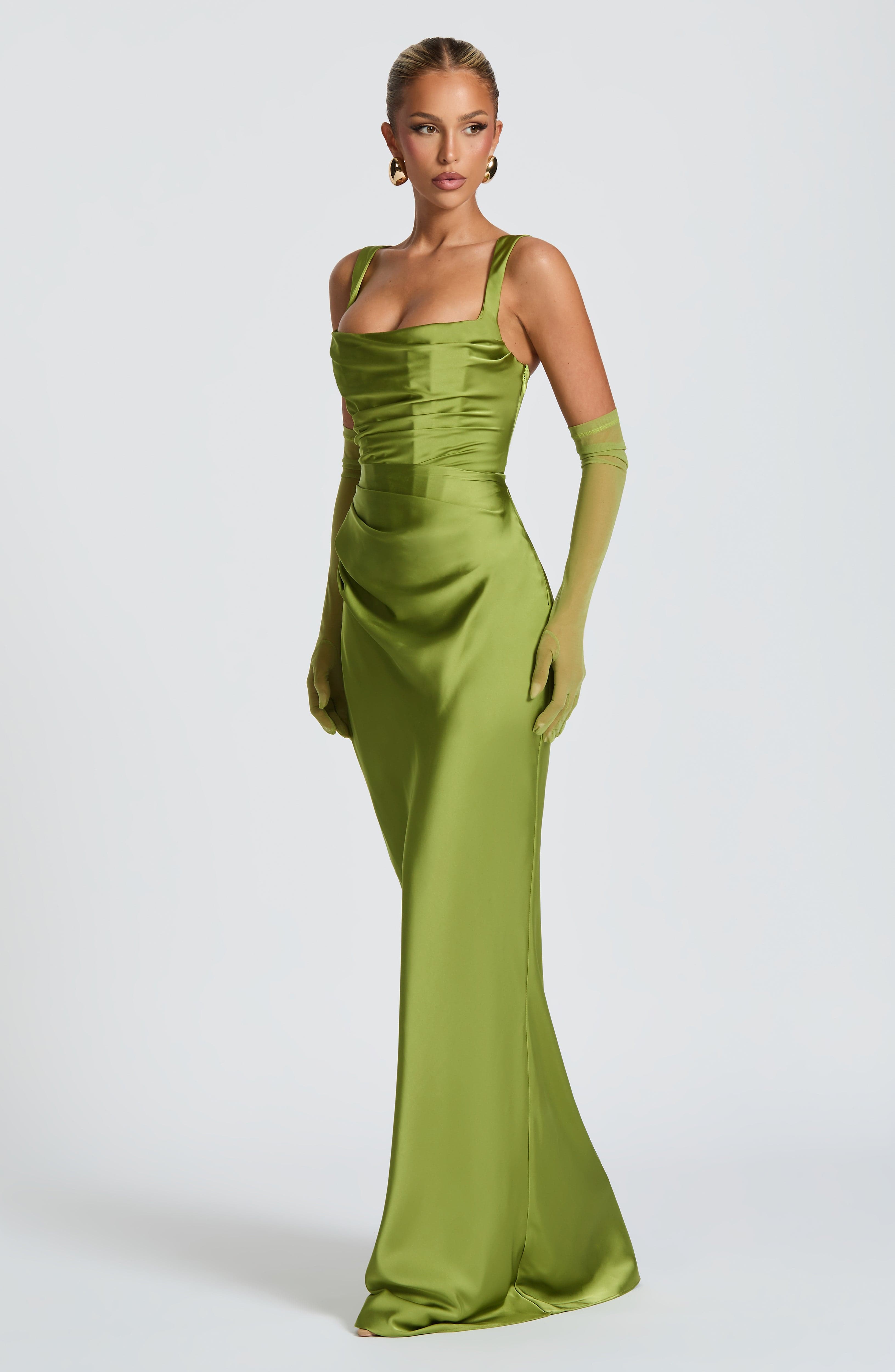 Vestido Longo de Cetim com Lenço Modern Viena