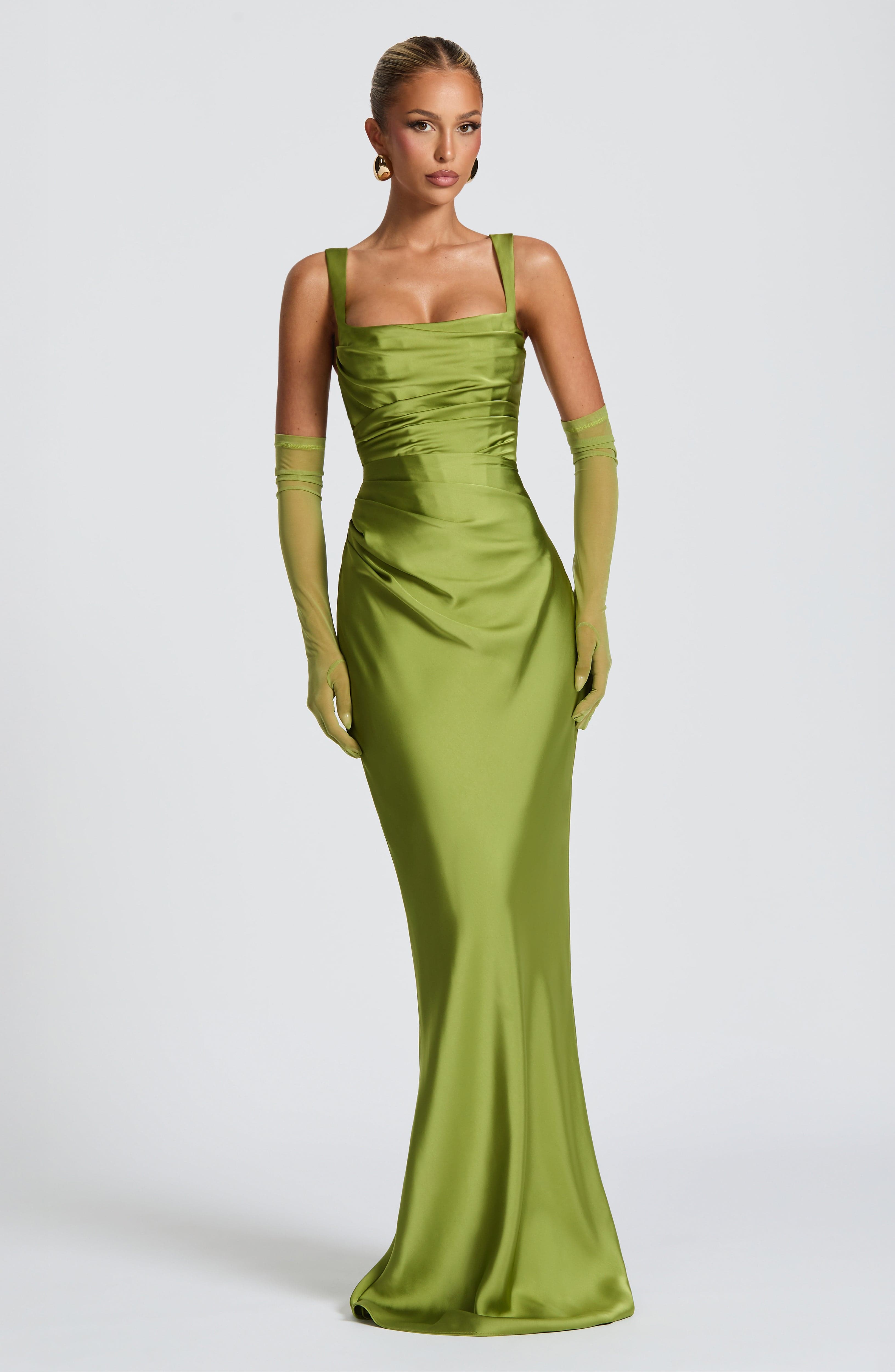 Vestido Longo de Cetim com Lenço Modern Viena
