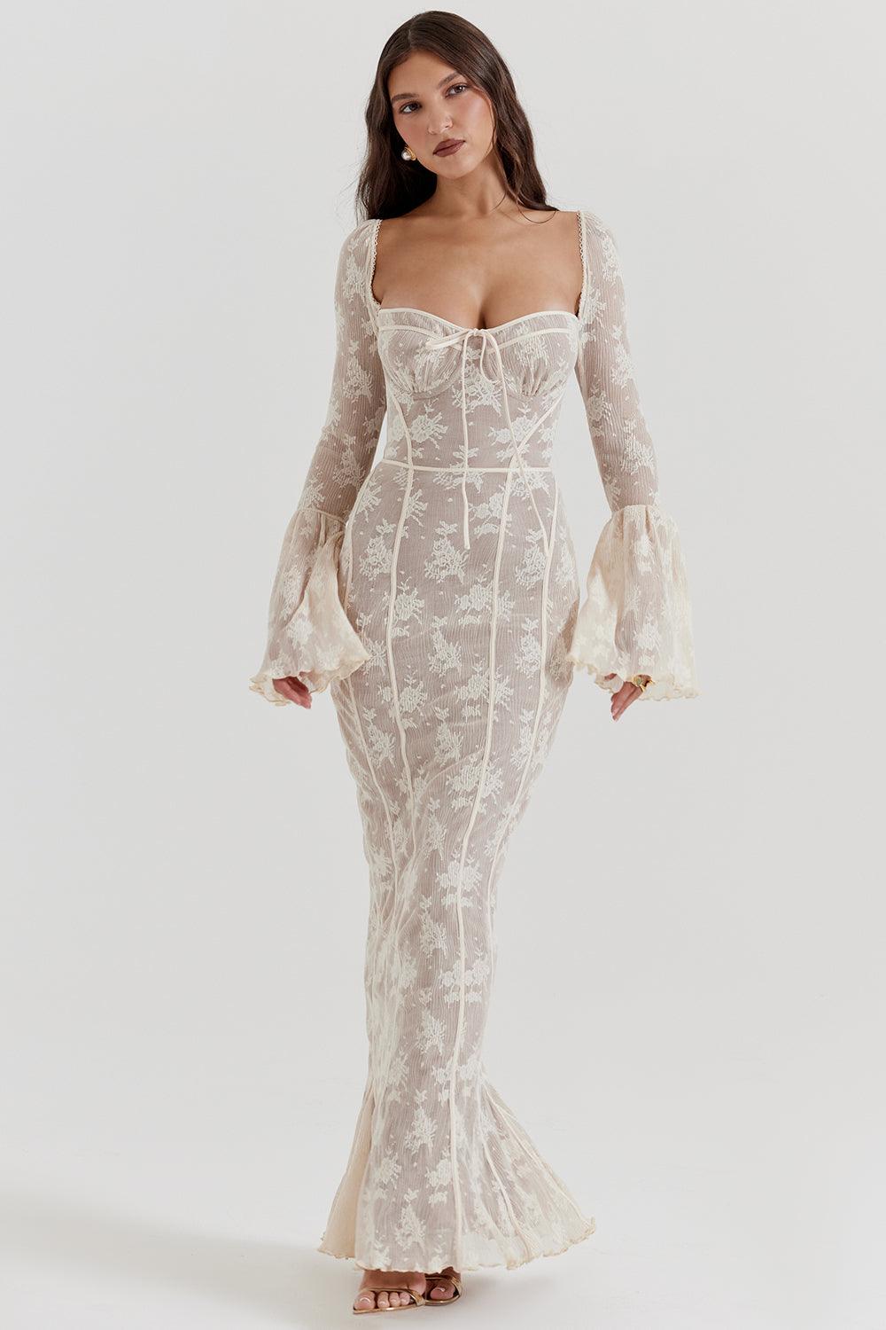 Vestido Longo de Tule Rendado Modern Elise - GOLDEN ERA