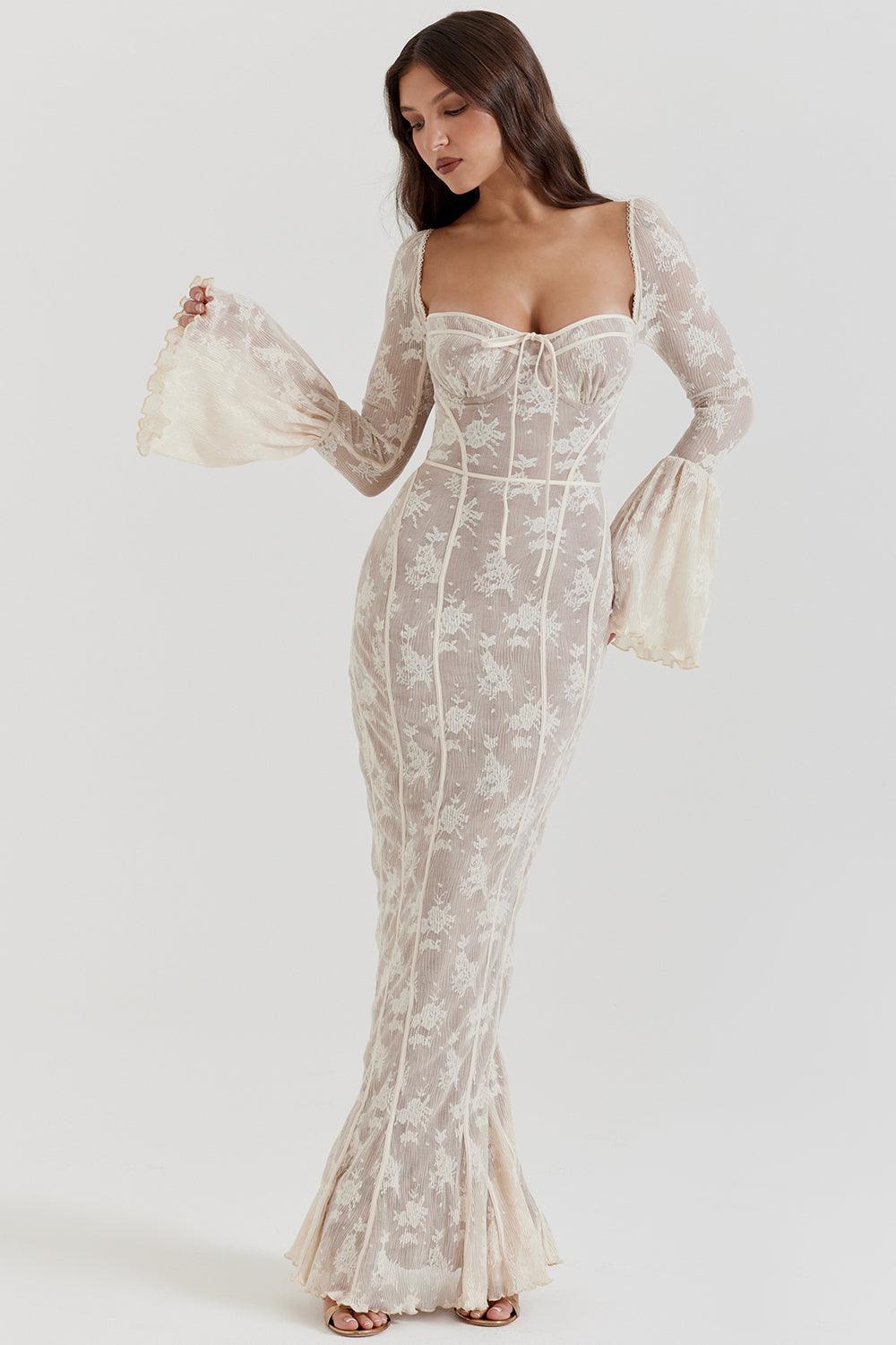 Vestido Longo de Tule Rendado Modern Elise - GOLDEN ERA