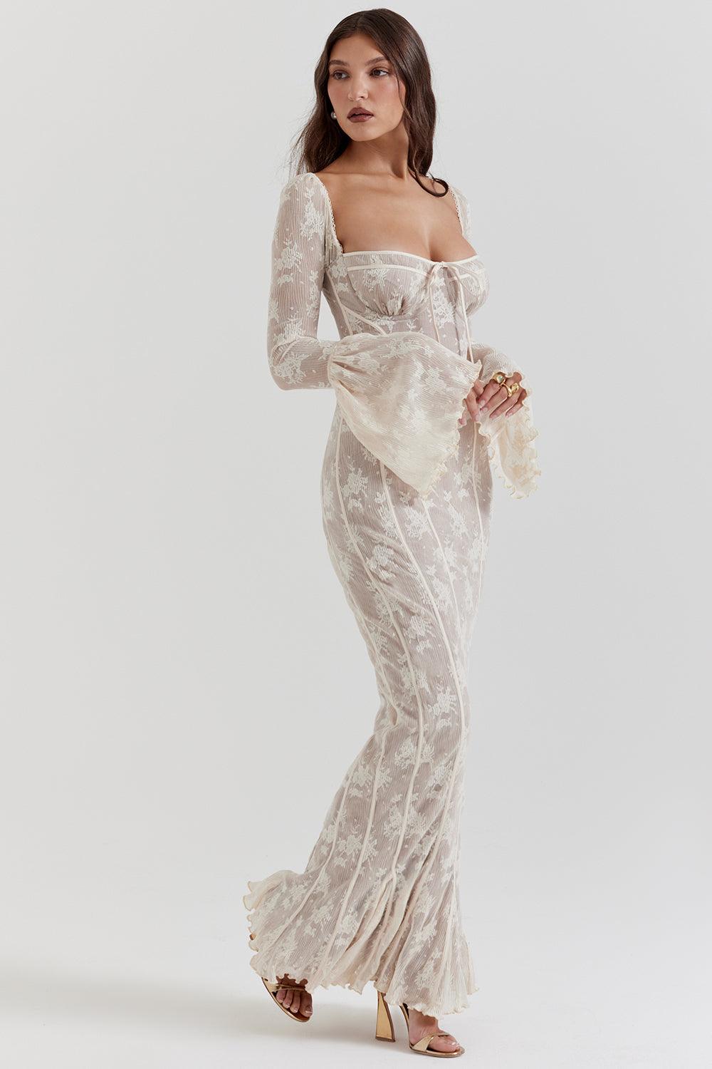 Vestido Longo de Tule Rendado Modern Elise - GOLDEN ERA