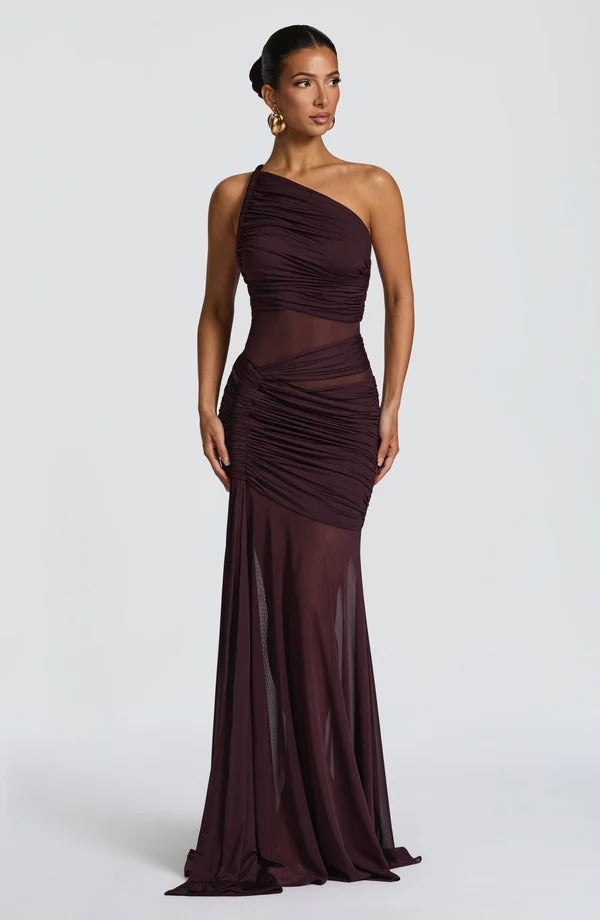 Vestido Longo Drapeado com Tule Modern Marianne