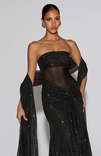 Vestido Longo de Brilho com Tule Modern Agnes