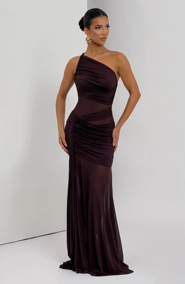 Vestido Longo Drapeado com Tule Modern Marianne