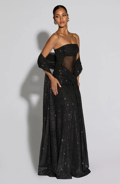 Vestido Longo de Brilho com Tule Modern Agnes
