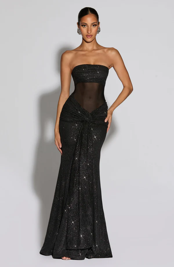 Vestido Longo de Brilho com Tule Modern Agnes