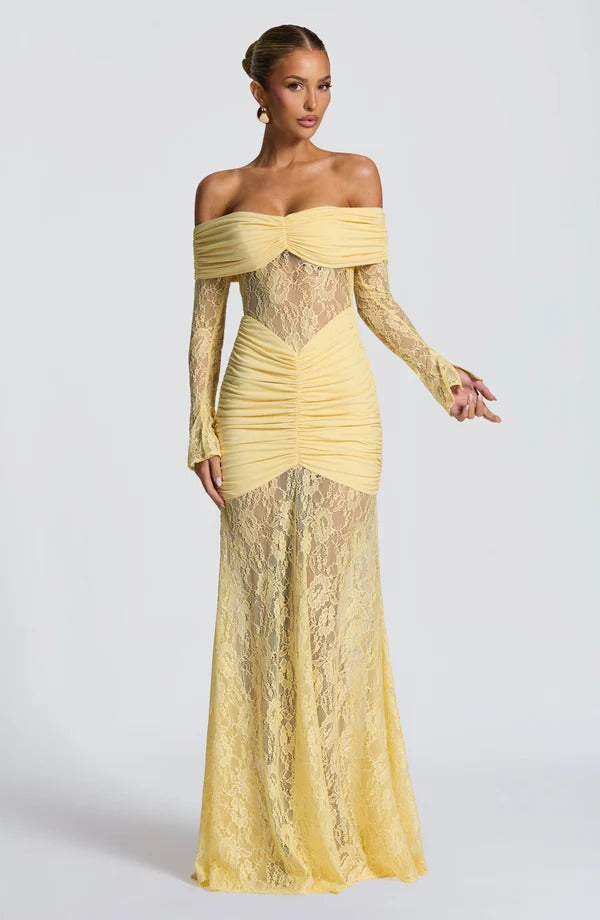 Vestido Longo Ombro a Ombro de Renda Modern Pauline
