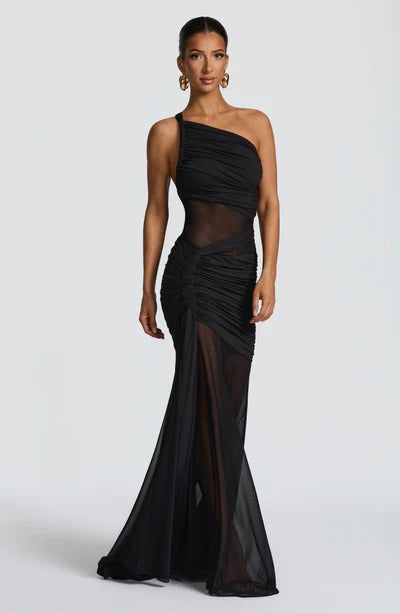 Vestido Longo Drapeado com Tule Modern Marianne