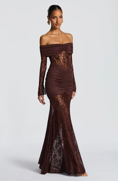 Vestido Longo Ombro a Ombro de Renda Modern Pauline