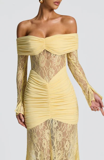 Vestido Longo Ombro a Ombro de Renda Modern Pauline