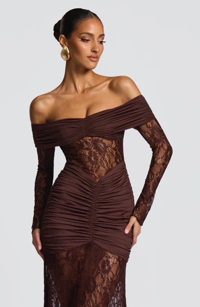 Vestido Longo Ombro a Ombro de Renda Modern Pauline