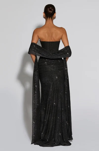 Vestido Longo de Brilho com Tule Modern Agnes