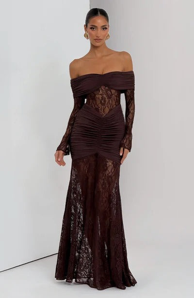 Vestido Longo Ombro a Ombro de Renda Modern Pauline