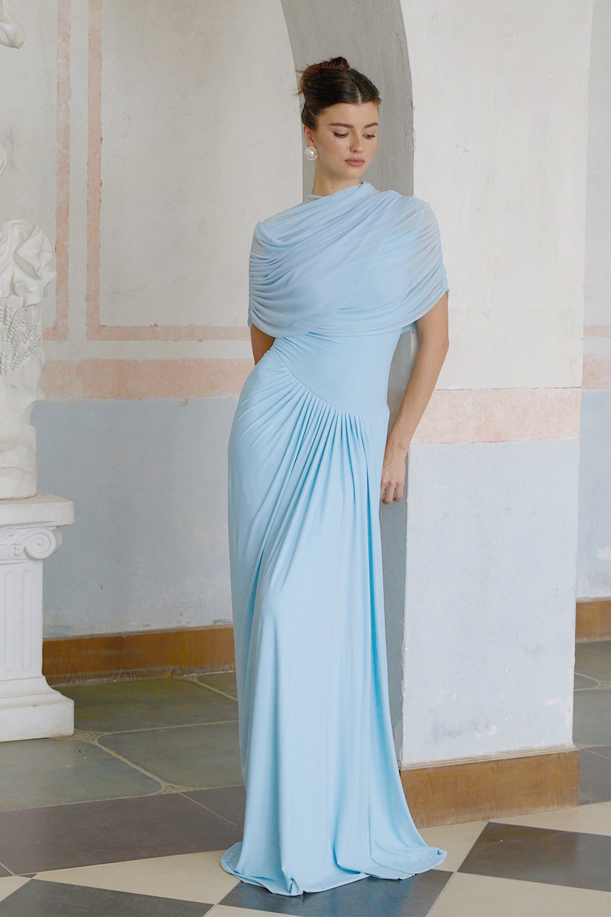 Vestido Longo Drapeado Assimétrico Modern Catherine