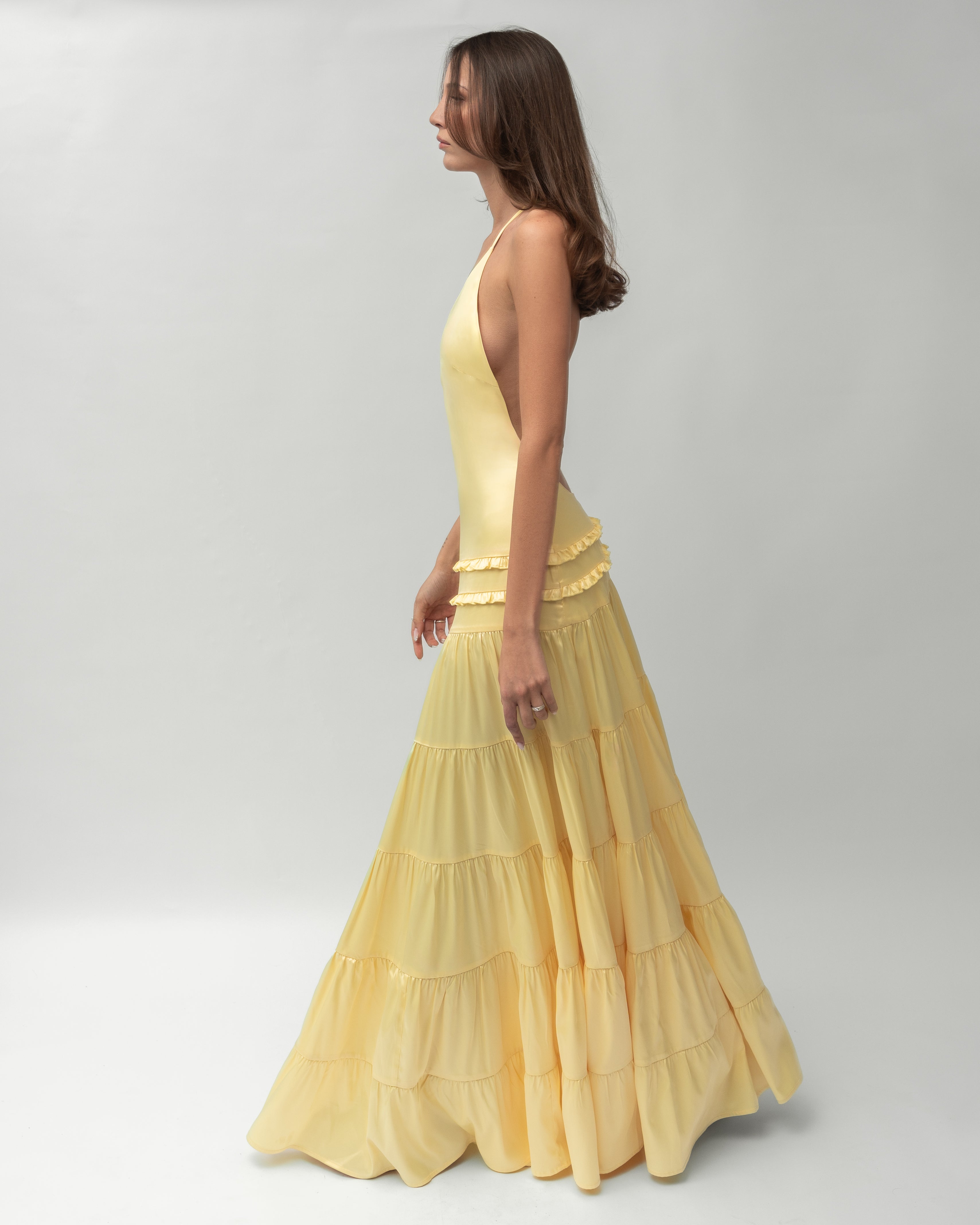 Vestido Longo Acetinado Costas Aberta Modern Athena