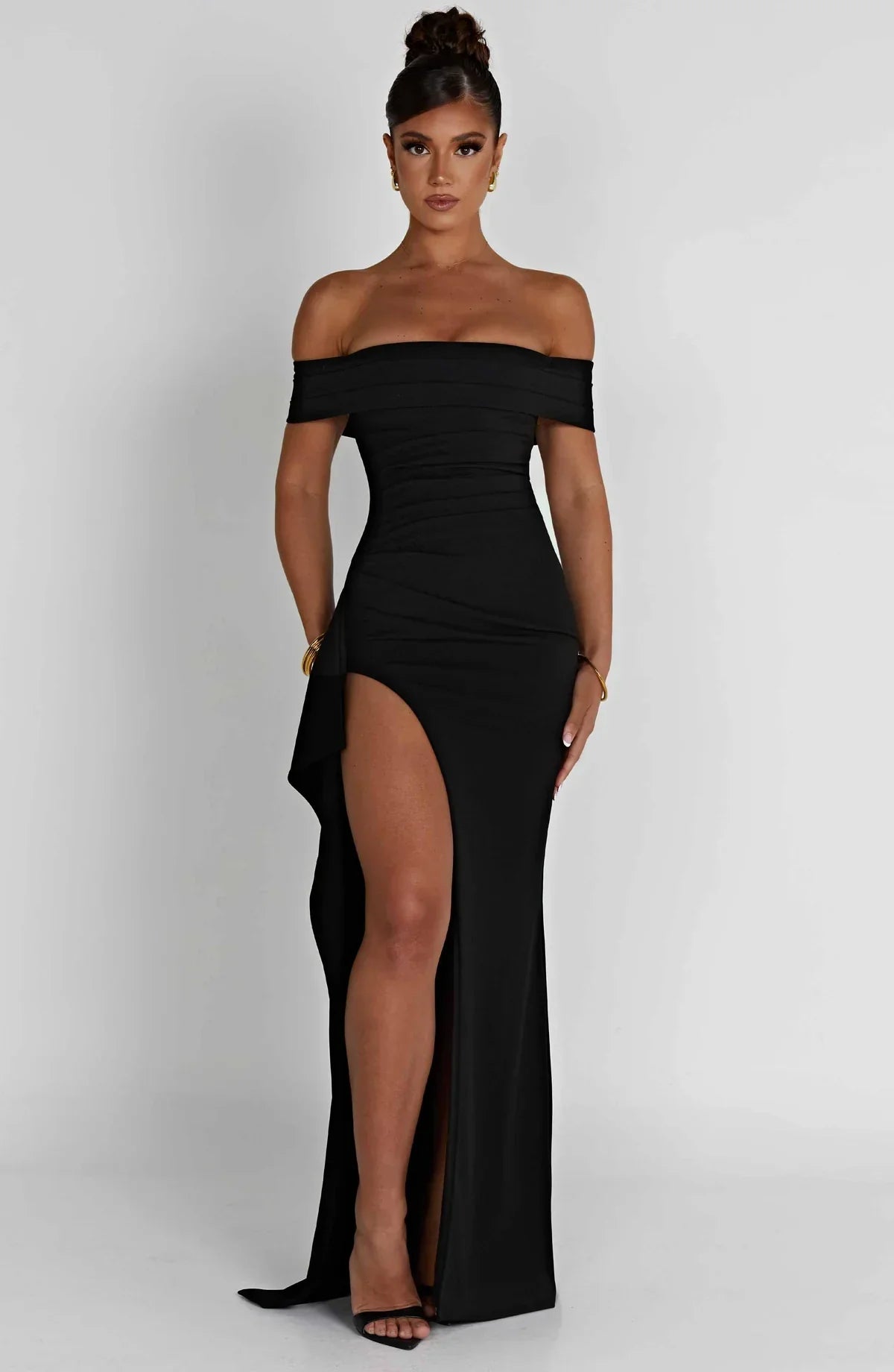Vestido Longo Ombro a Ombro com Fenda Modern July