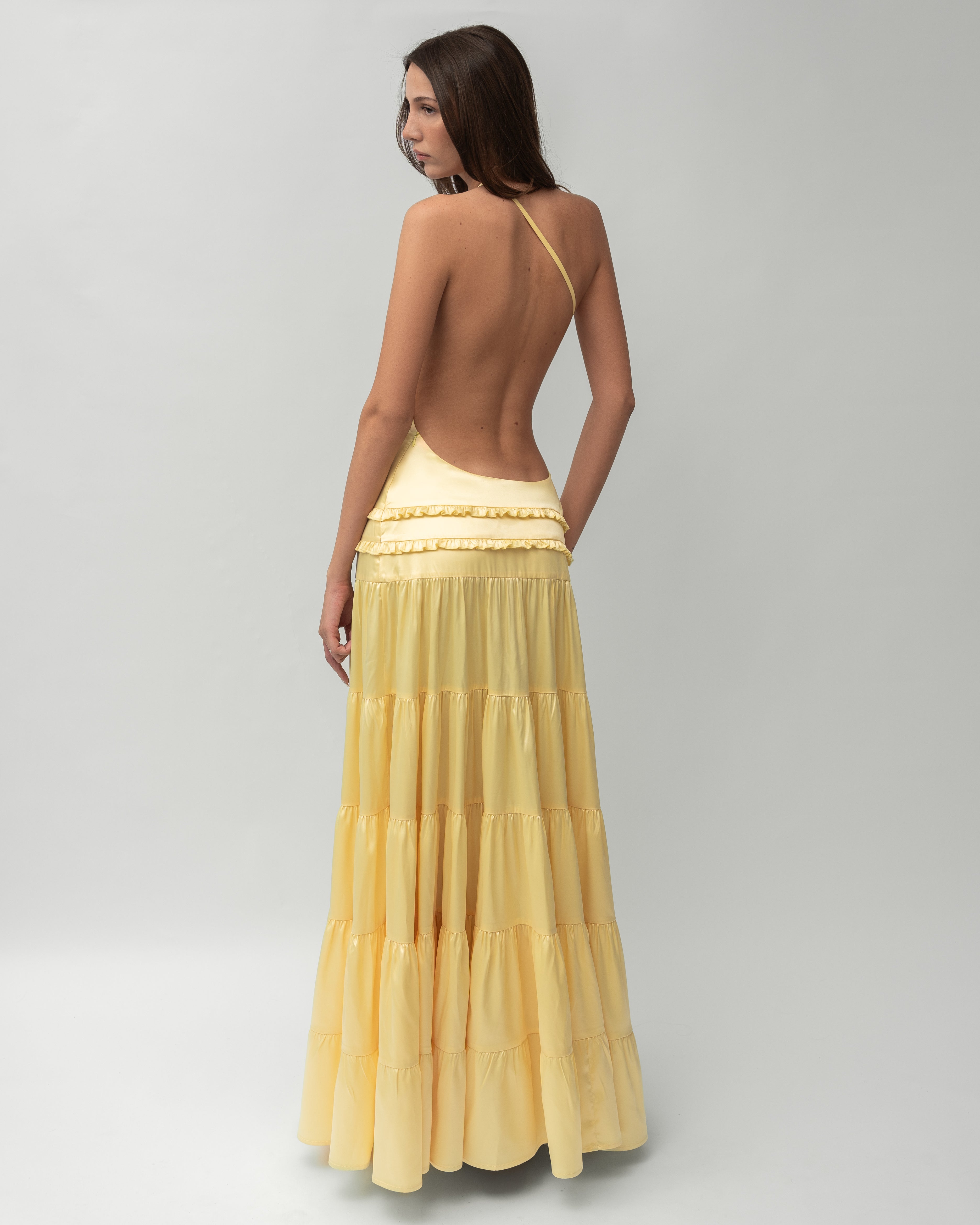 Vestido Longo Acetinado Costas Aberta Modern Athena