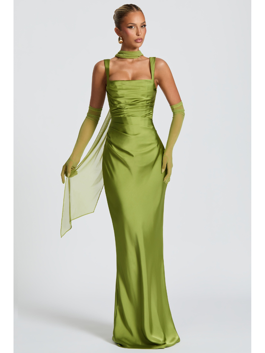 Vestido Longo de Cetim com Lenço Modern Viena